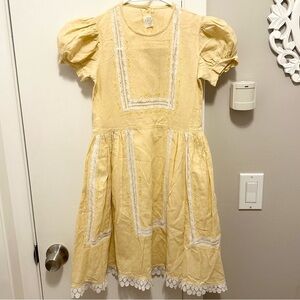 Vintage Creaciones Edita Yellow Frilly Lace Dress Girls 7/8 hand made short slv